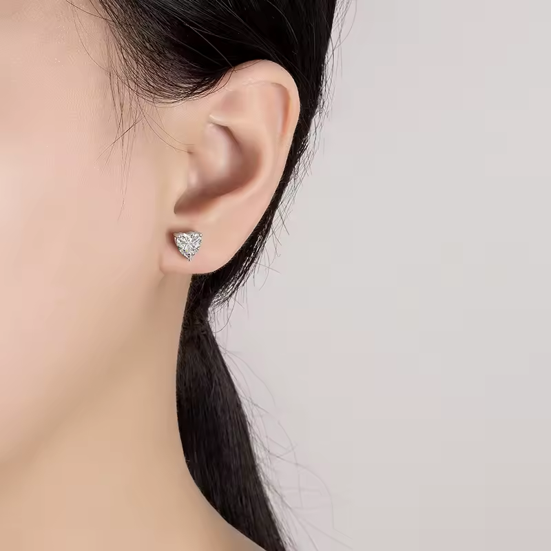 Moissanite Heart Cut Stud Earrings