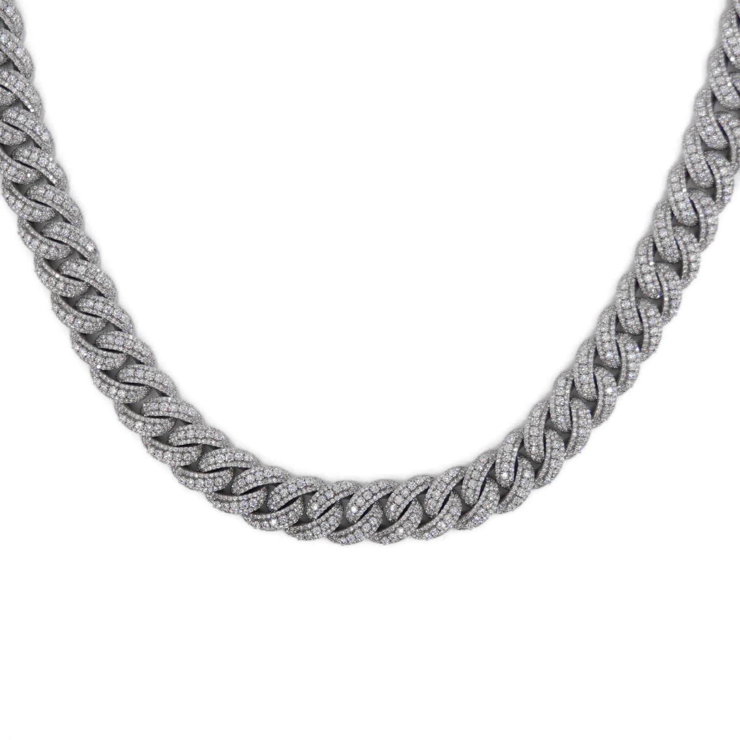 10k Solid White Gold 15mm Lab Diamond Center Pointer Miami Cuban Chain