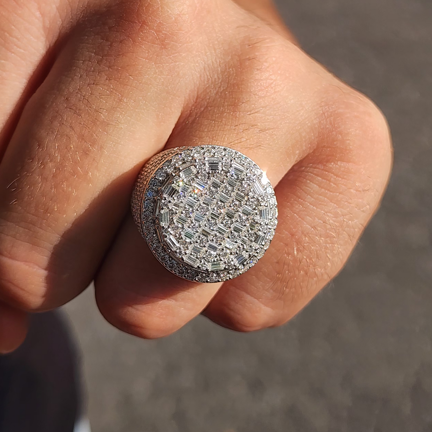 Moissanite Round Pavé Baguette Ring