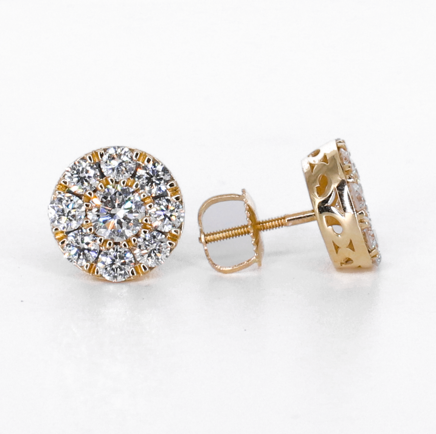 14k Solid Gold 10.5mm Lab Diamond Cluster Earrings
