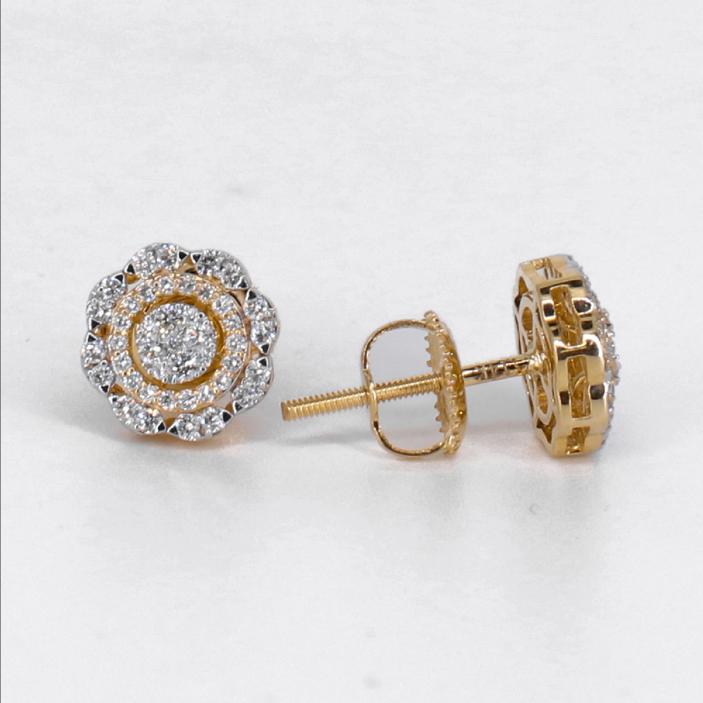 14k Solid Gold Lab Diamond 9mm Flower Cluster Earrings