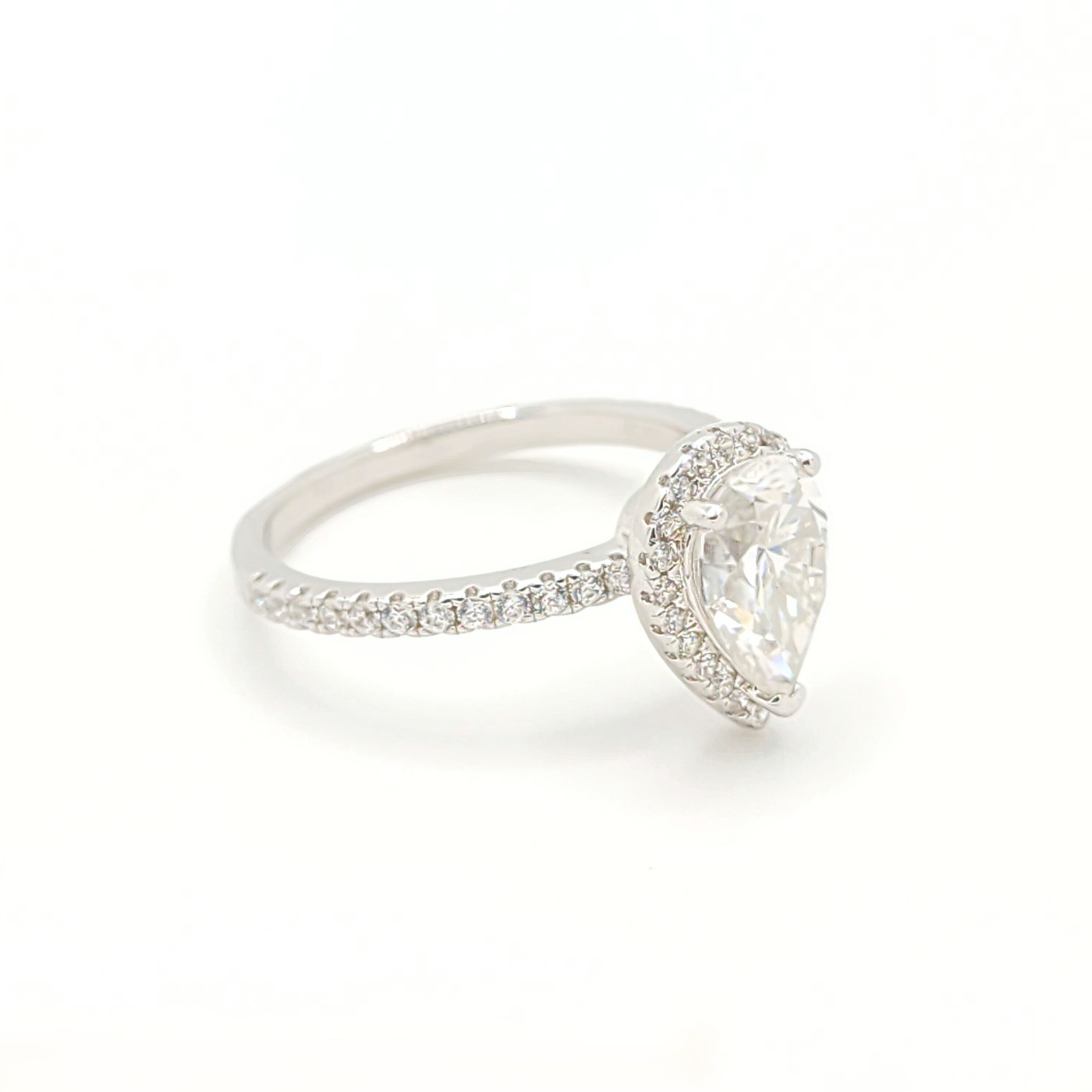 2ct Moissanite Pear Engagement Halo Ring