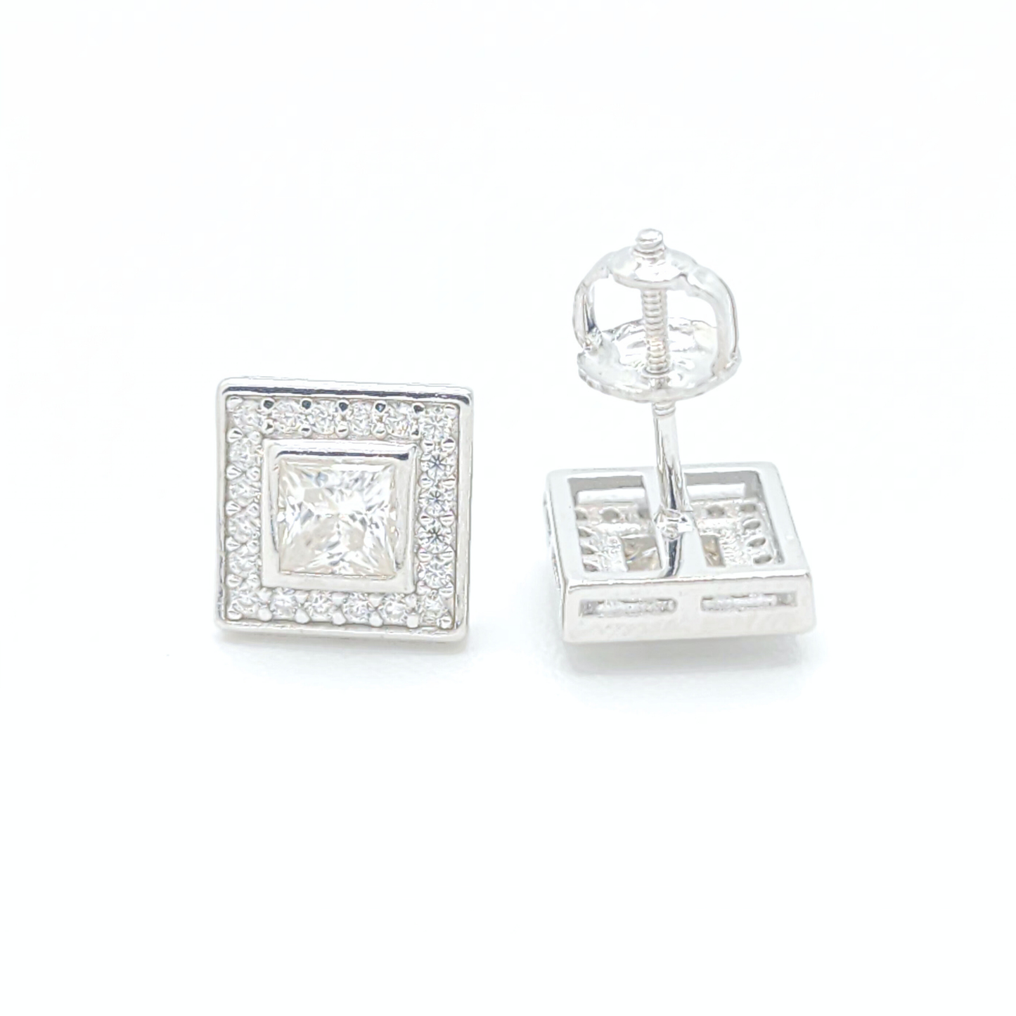 Moissanite Princess Halo Earrings
