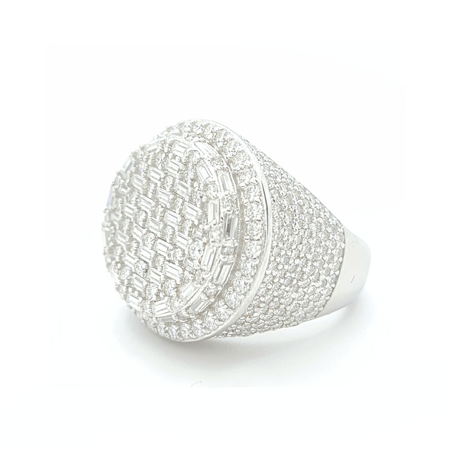 Moissanite Round Pavé Baguette Ring