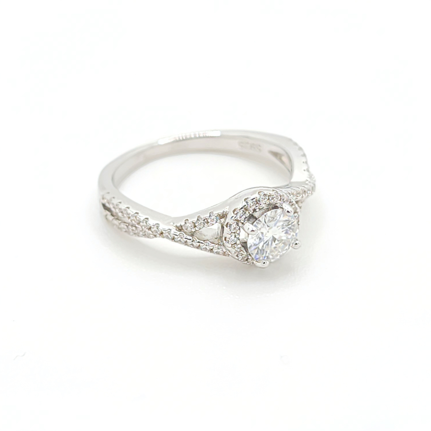 Moissanite Round Engagement Halo Ring