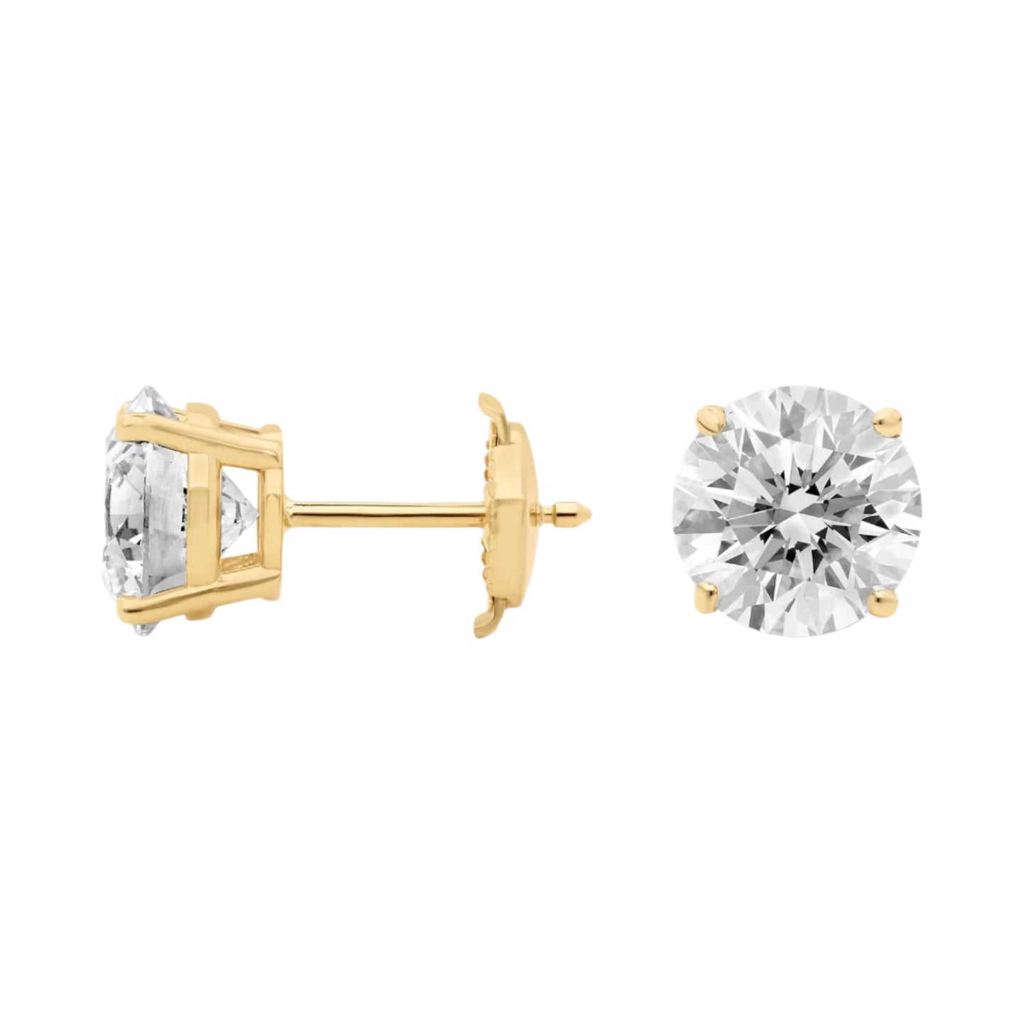 Four Prong Round Cut Lab Diamond Stud Earrings 10k Gold