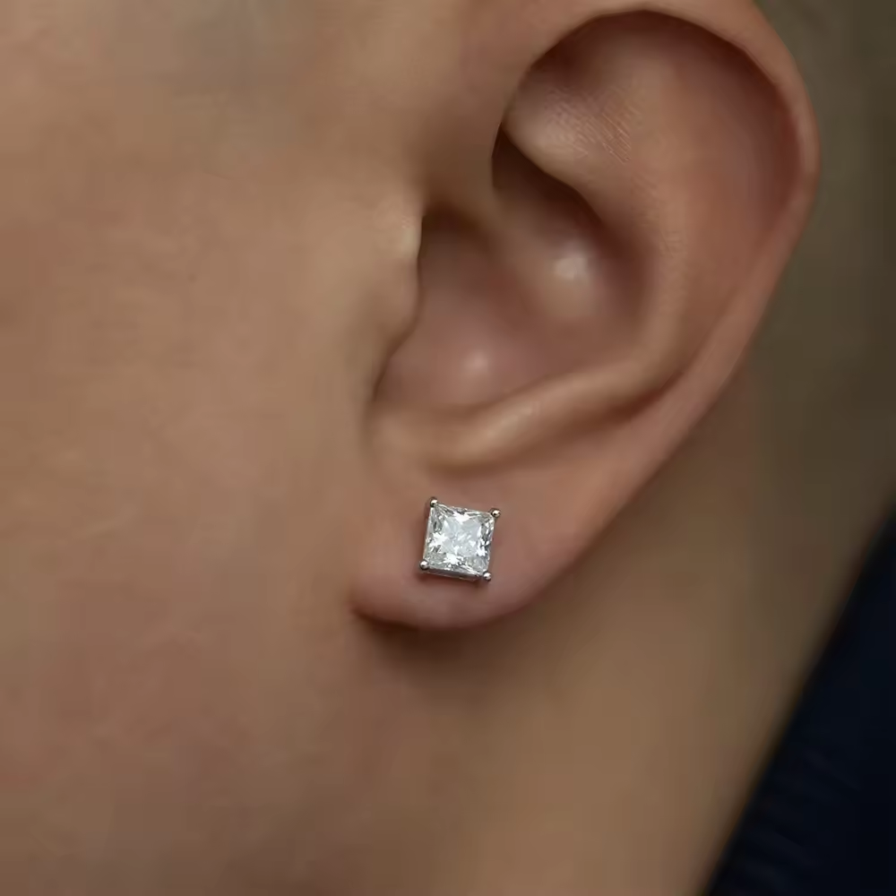 Moissanite Princess Stud Earrings