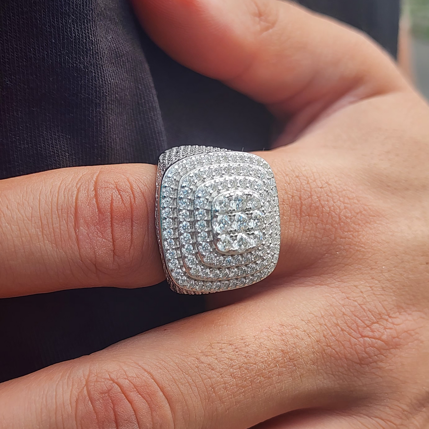 Moissanite Triple Halo Pavé Ring