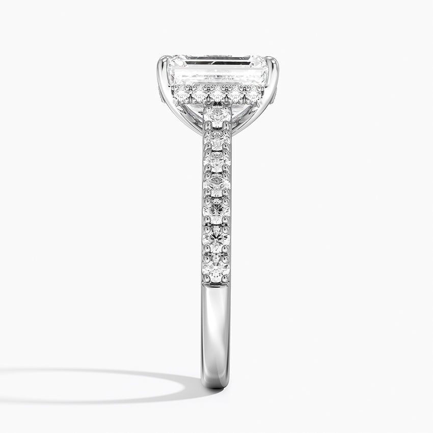 Emerald Cut Hidden Halo Engagement Ring 14k White Gold