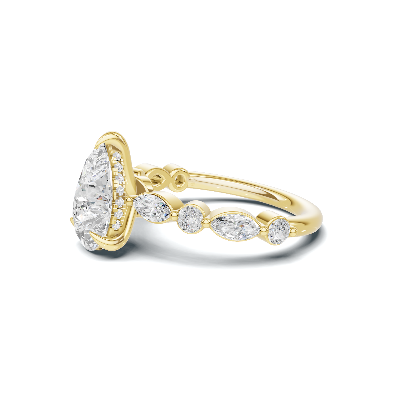 Exquisite Marquise Accented Ring 14K Yellow Gold