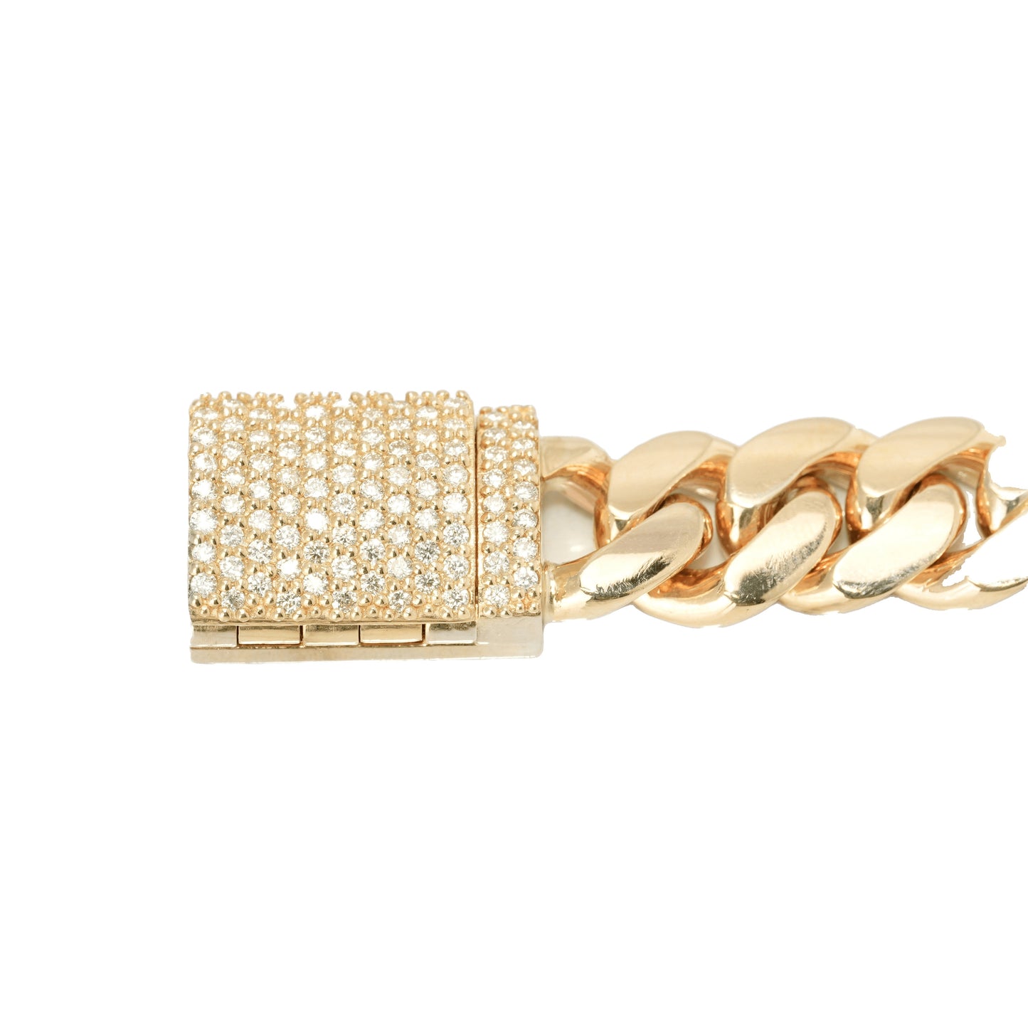 Men's Bracelet - 10K Yellow Gold Cuban Link & Box Lock Natural Diamond Pavé 1.10CT 11mm 8.5"