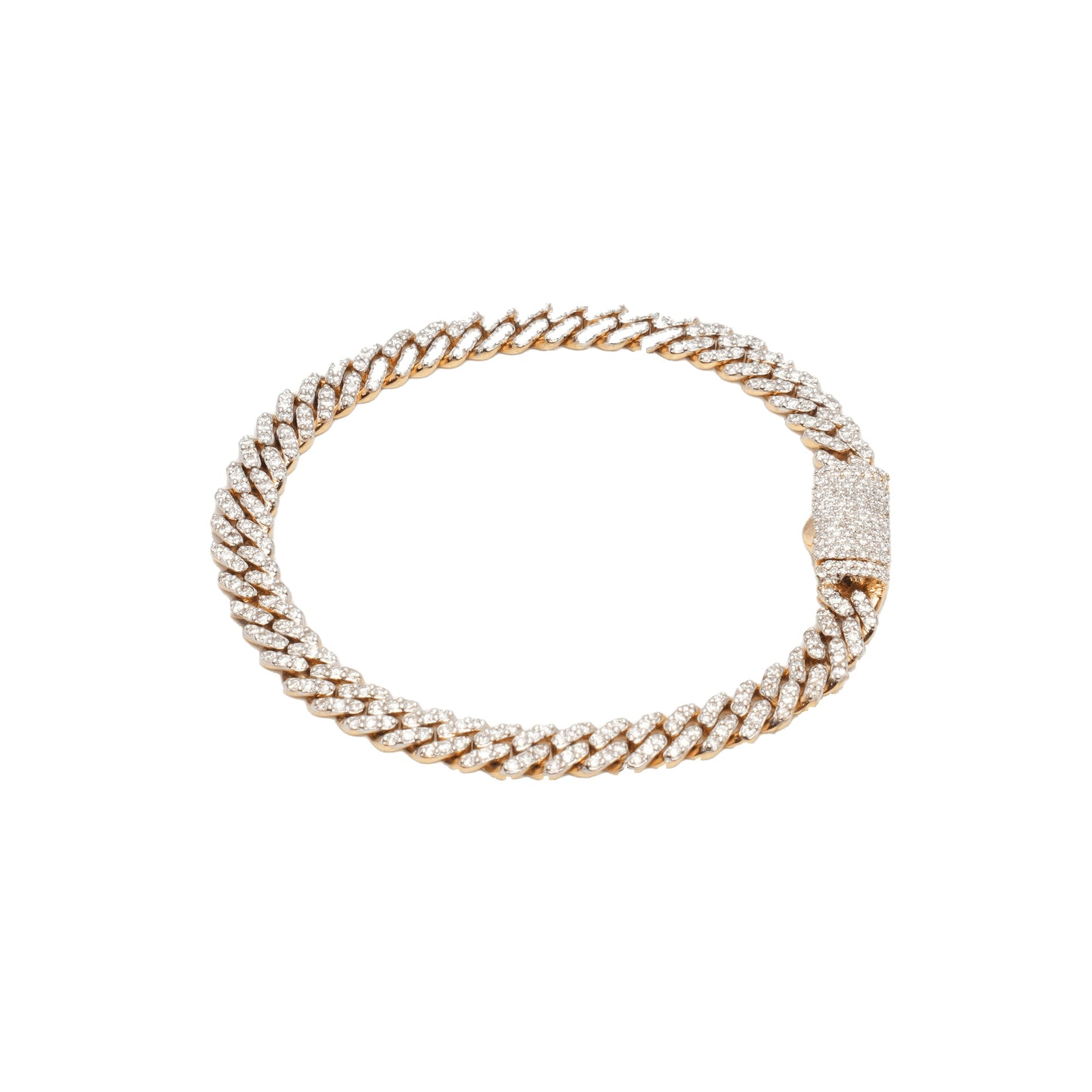 10K Two-Tone Yellow & White Gold Cuban Link Lab Diamond Pavé VVS 3.6-4.25CTW 6.4mm Bracelet