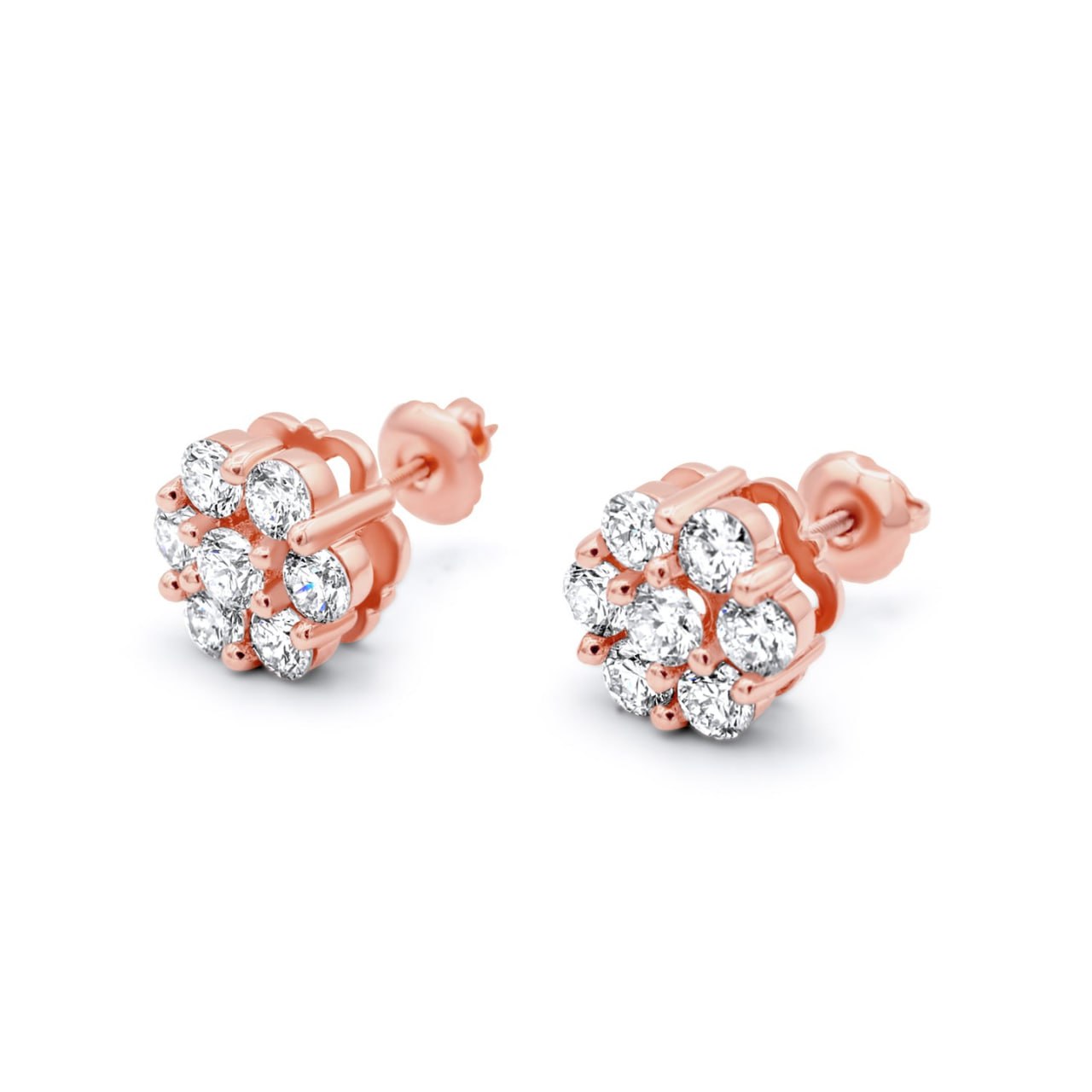 Round Cut Lab Diamond Cluster Earrings 10k Gold