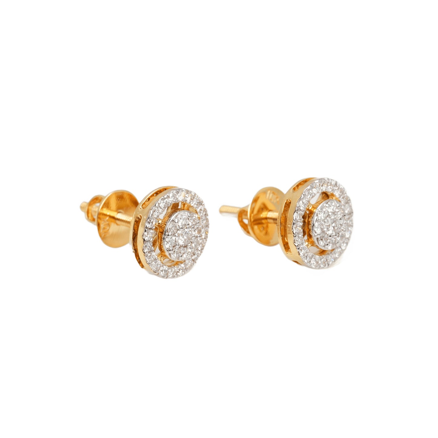 10k Two-Tone Gold Lab Diamond Halo Screw-Back Stud Earrings 0.39CT VVS