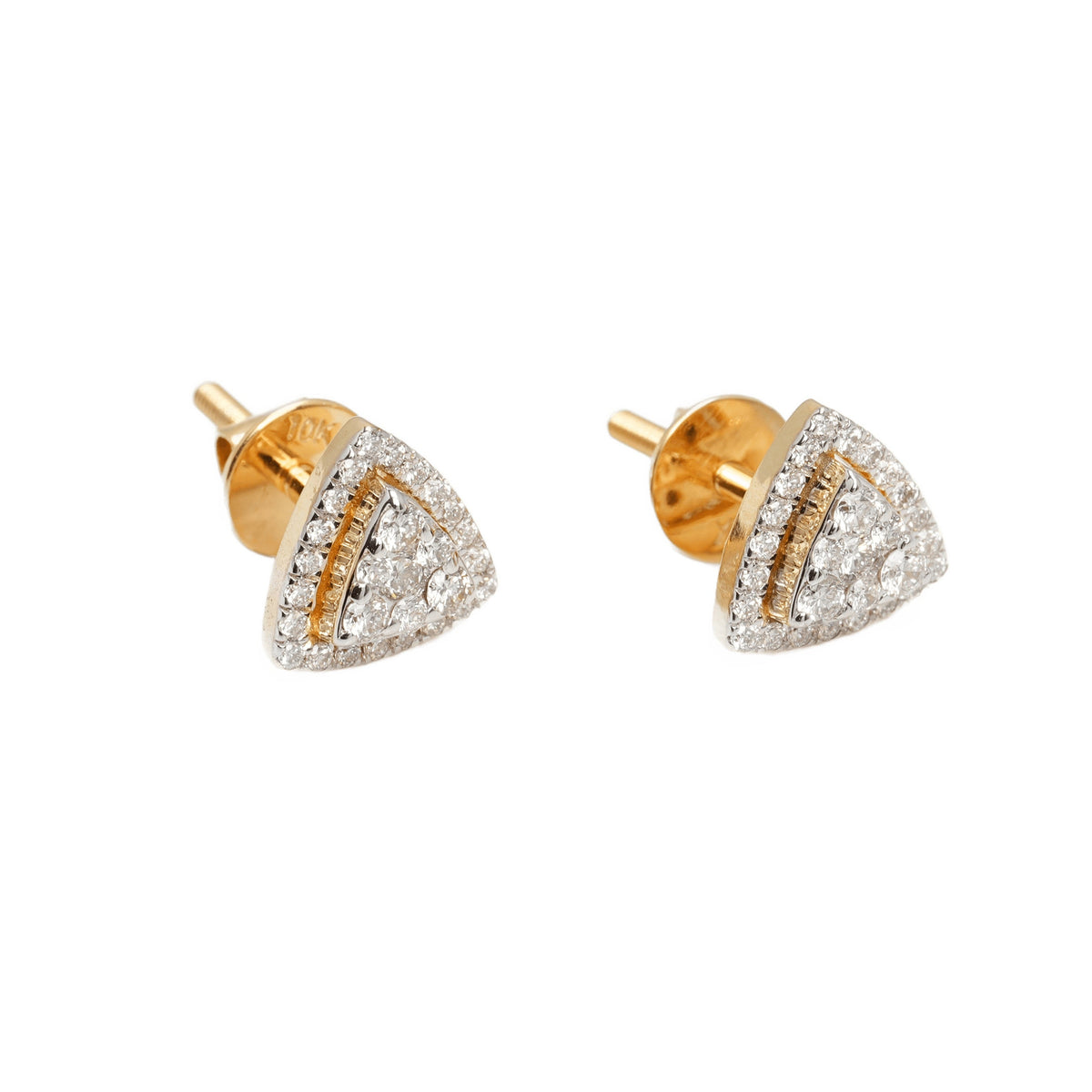10k Two-Tone Gold Lab Diamond Halo Triangle Screw-Back Stud Earrings 0.35CT VVS