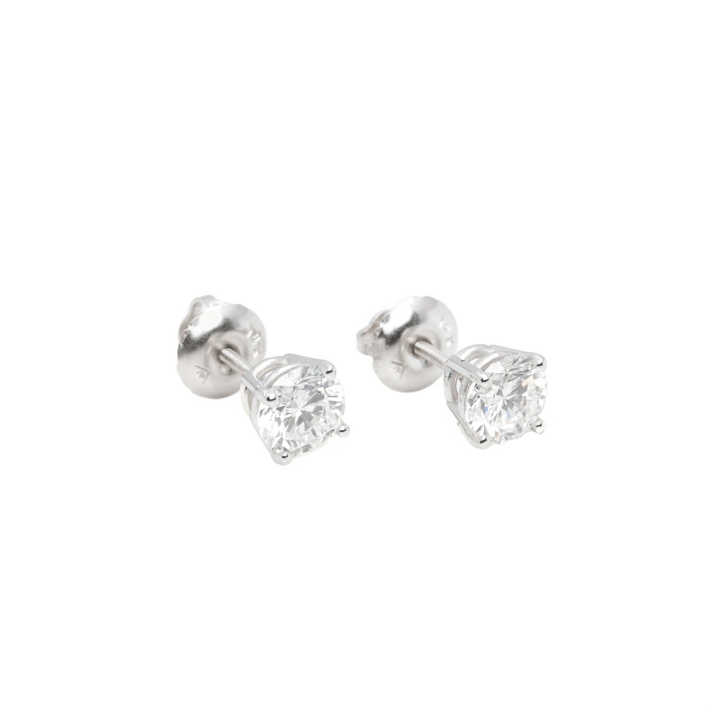 14k White Gold Lab Diamond Round Brilliant Screw-Back Stud Earrings 1.00TCW VVS