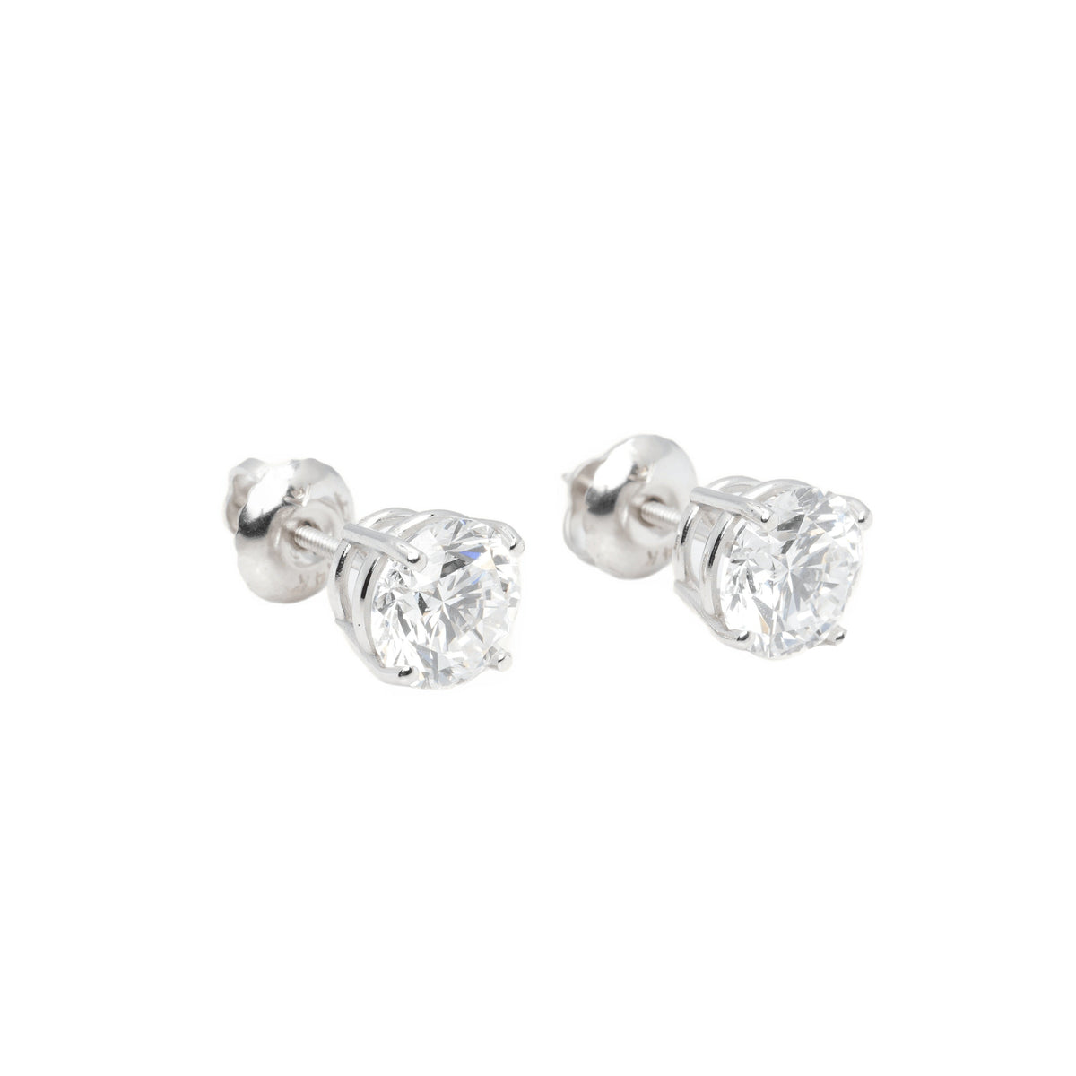 14k White Gold Lab Diamond Round Brilliant Screw-Back Stud Earrings 2.00TCW VVS