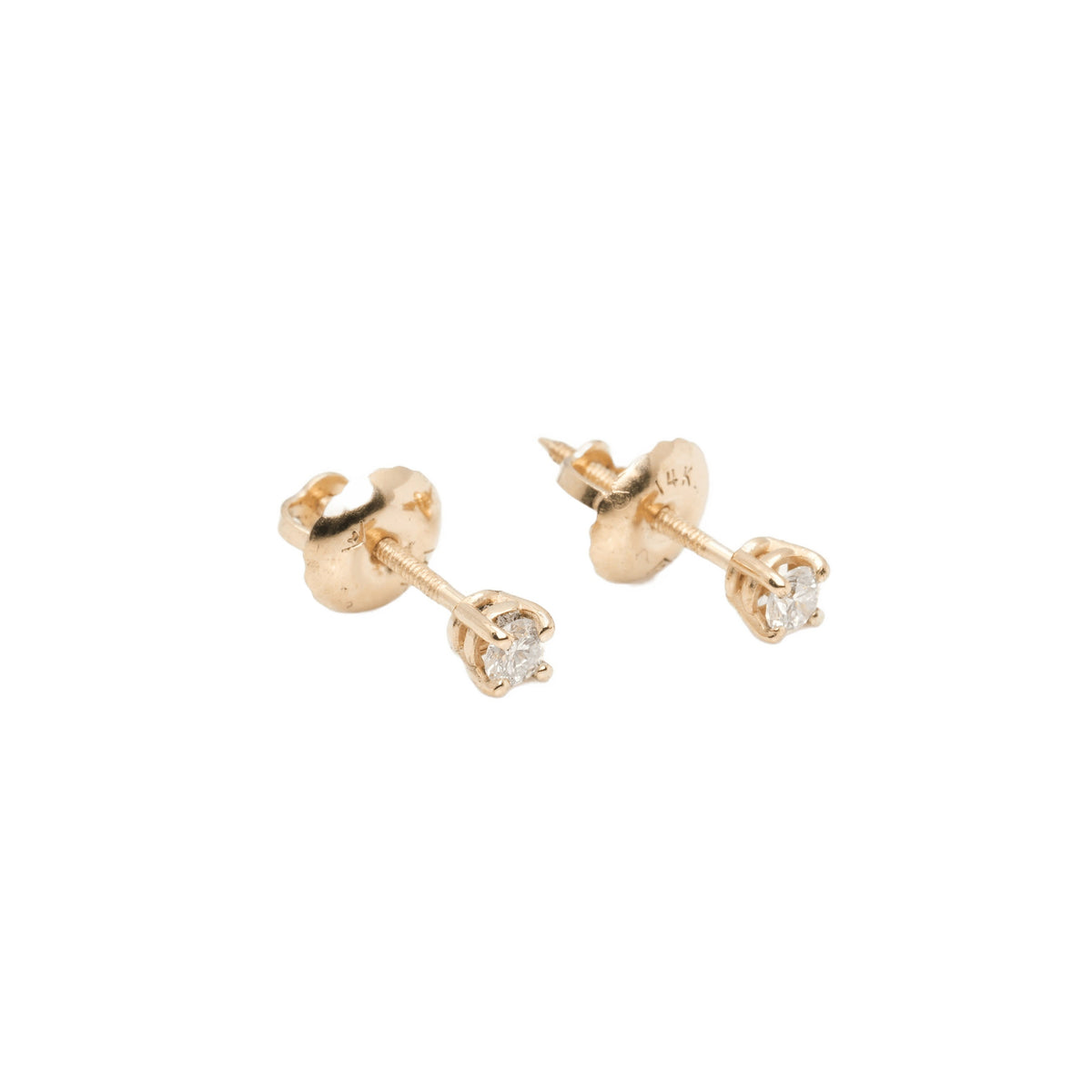 14k Yellow Gold Lab Diamond Round Brilliant Screw-Back Stud Earrings 0.10TCW VVS