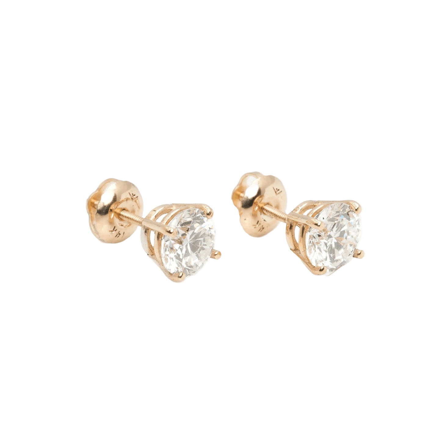 14k Yellow Gold Lab Diamond Round Brilliant Screw-Back Stud Earrings 1.50TCW VVS