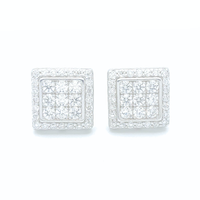 Moissanite Halo Earrings Square Pavé Studs
