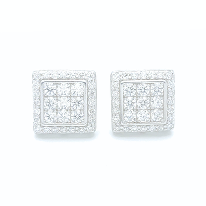 Moissanite Halo Earrings Square Pavé Studs