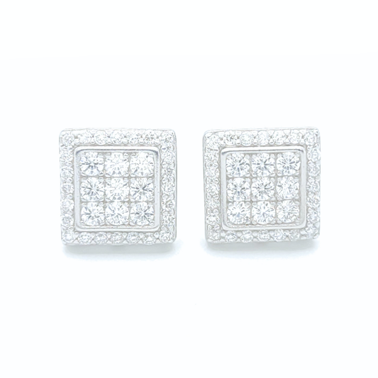 Moissanite Halo Earrings Square Pavé Studs