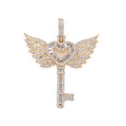 10k Gold Lab Diamond Heart Key Pendant