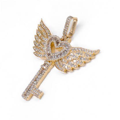 10k Gold Lab Diamond Heart Key Pendant