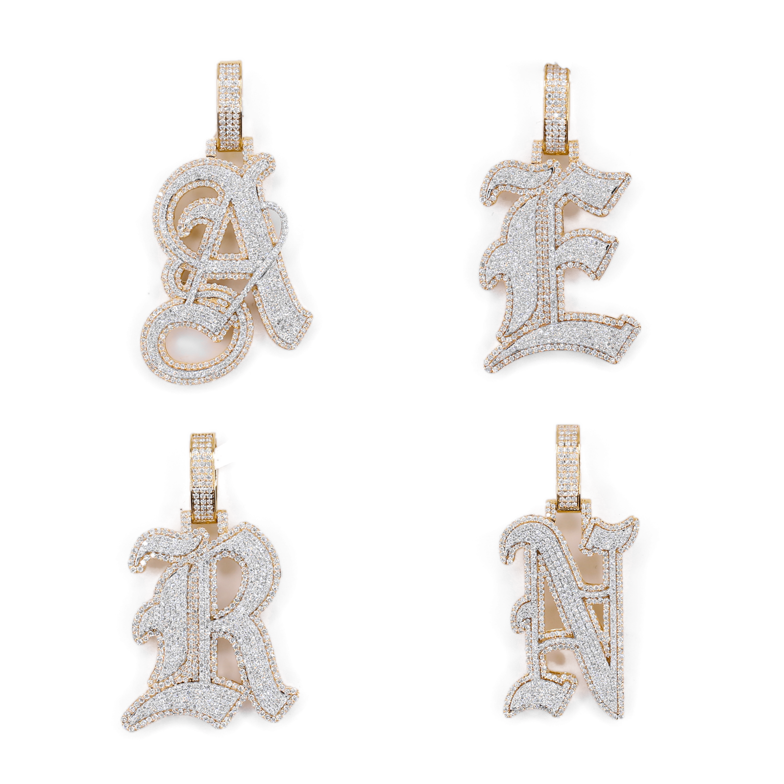 10k Gold Lab Diamond Old English Initial Pendants