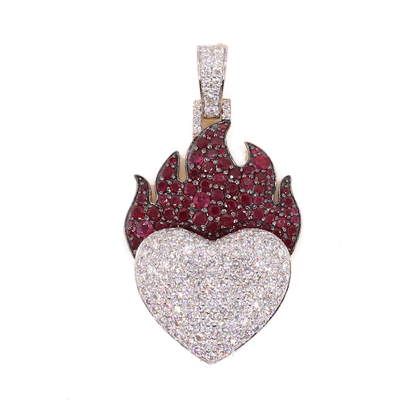 10k Gold Lab Diamond Burning Heart Pendant