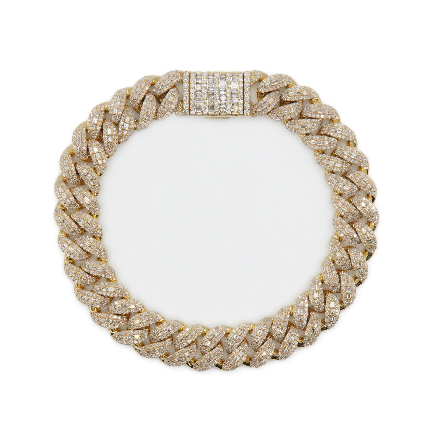 10k Solid Gold 10mm Baguette Lock Lab Diamond Cuban Bracelet
