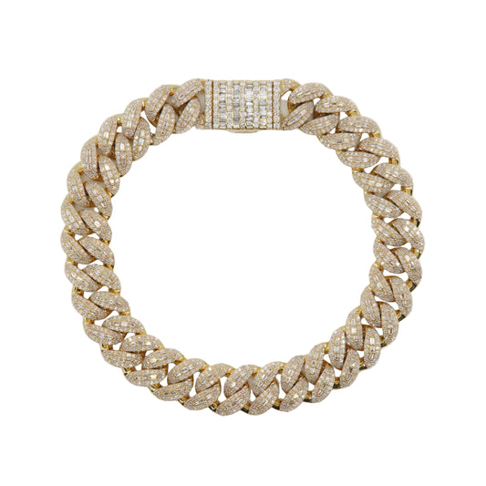 10k Solid Gold 10mm Baguette Lock Lab Diamond Cuban Bracelet
