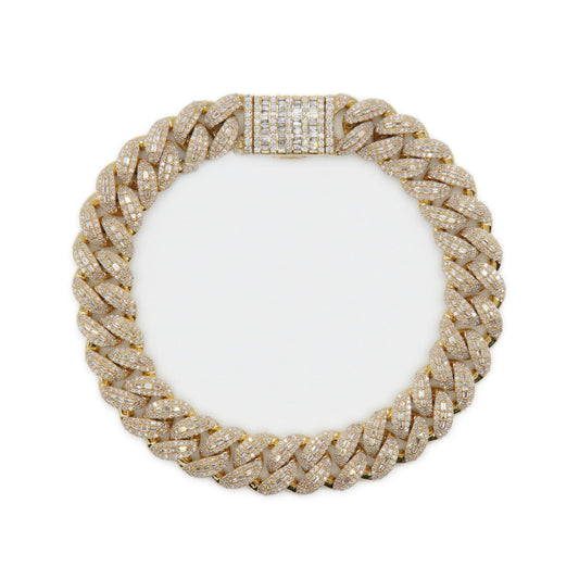 10k Solid Gold 10mm Baguette Lock Lab Diamond Cuban Bracelet