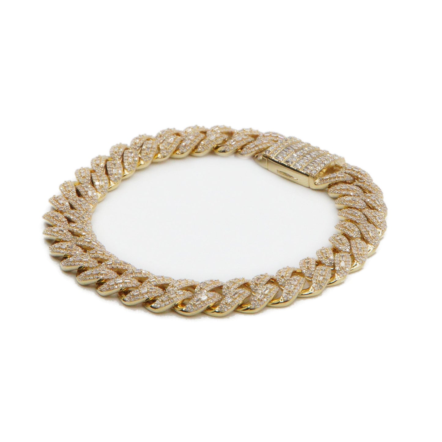 10k Solid Gold 10mm Baguette Lock Lab Diamond Cuban Bracelet