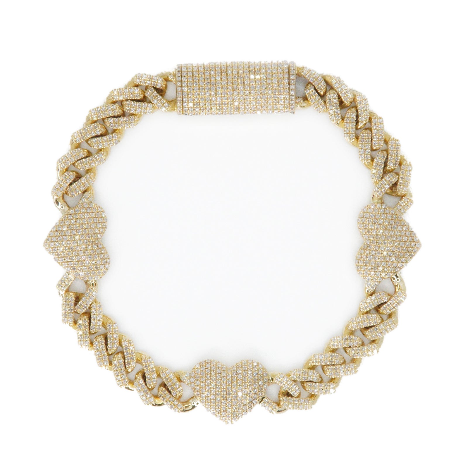 10k Solid Gold 11.5mm XL Lab Diamond Cuban with Hearts Bracelet