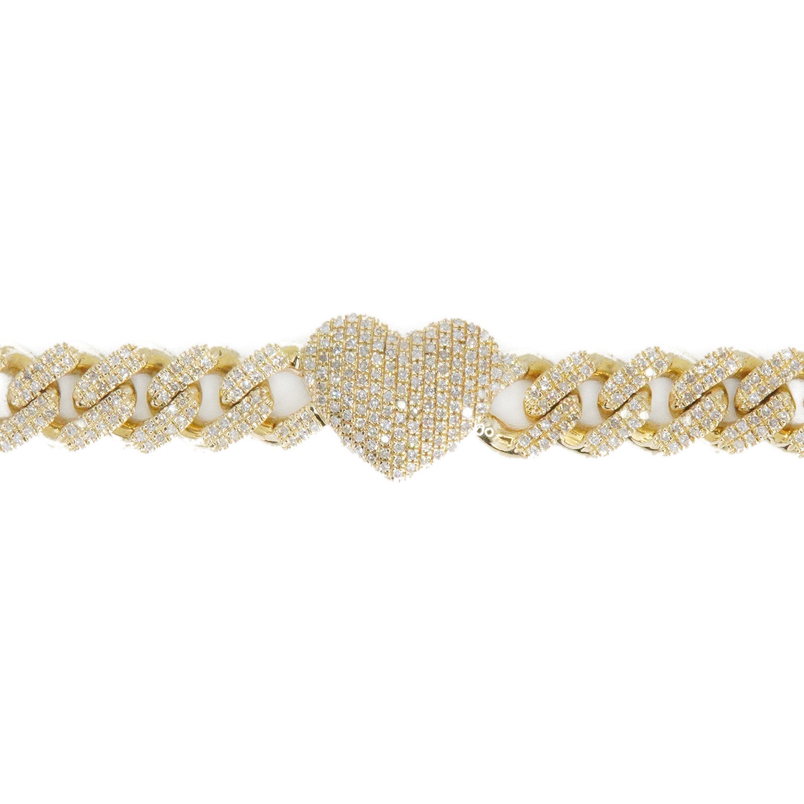 10k Solid Gold 11.5mm XL Lab Diamond Cuban with Hearts Bracelet