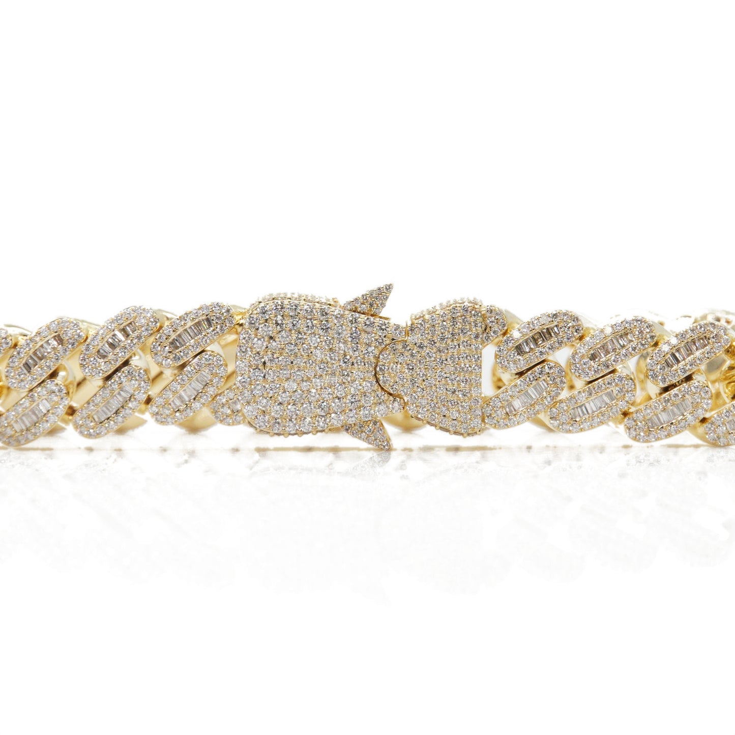 10k Solid Gold 12.5mm Lab Diamond Designer Lock Cuban Bracelet
