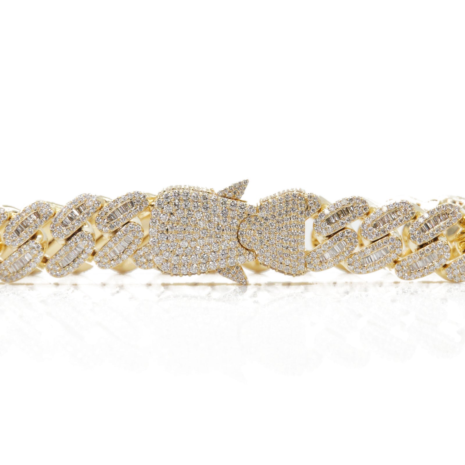 10k Solid Gold 12.5mm Lab Diamond Designer Lock Cuban Bracelet