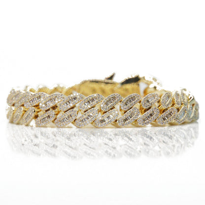 10k Solid Gold 12.5mm Lab Diamond Designer Lock Cuban Bracelet