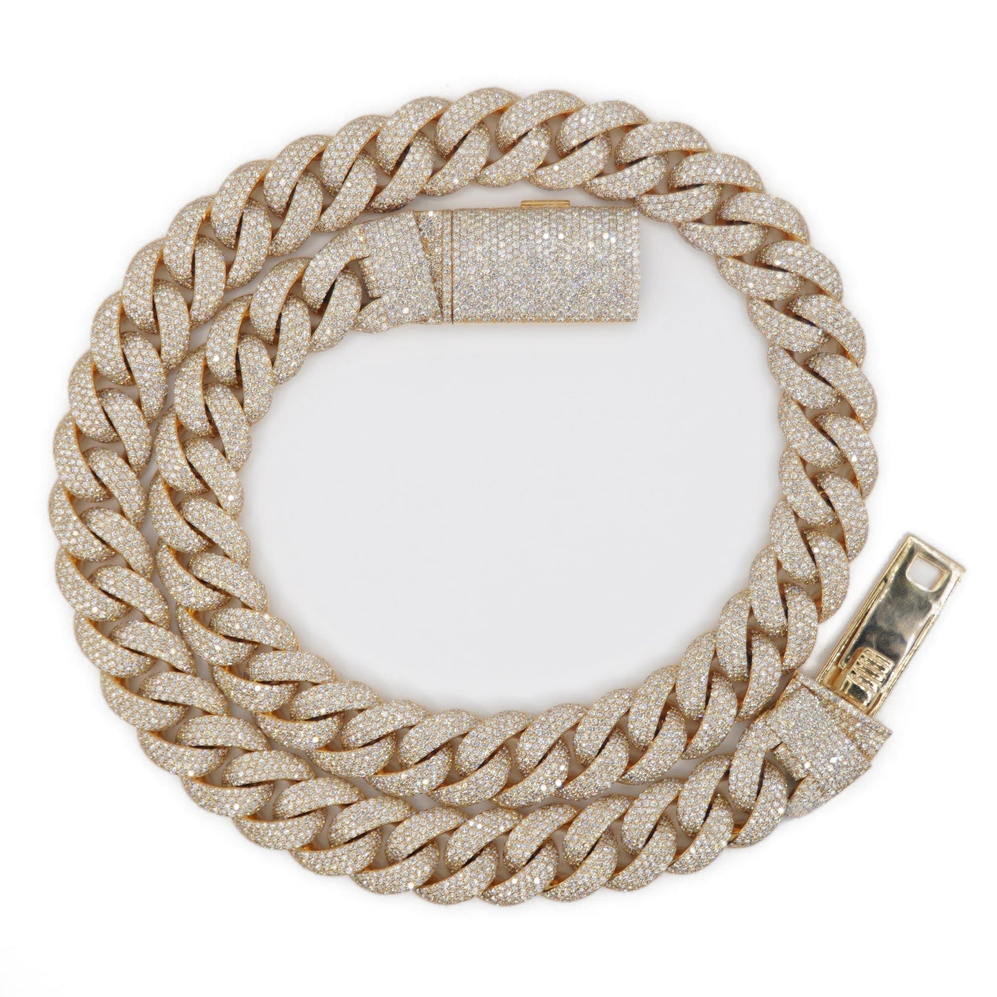 10k Solid Gold 15.5mm Lab Diamond Pave Cuban Chain