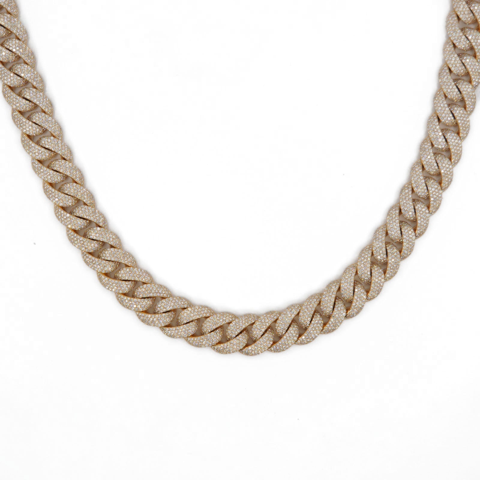 10k Solid Gold 15.5mm Lab Diamond Pave Cuban Chain