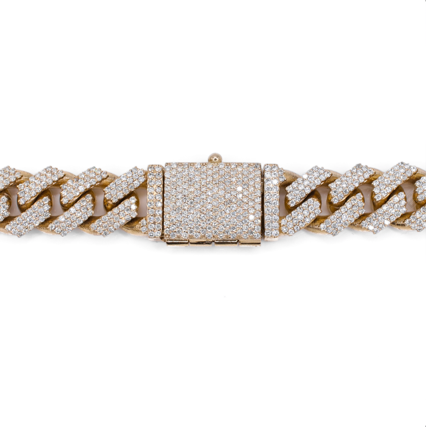 10k Solid Gold 15mm Lab Diamond Cuban Chain