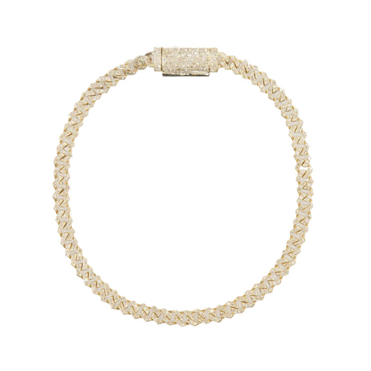 10k Solid Gold 4mm Lab Diamond Big Lock Cuban Bracelet