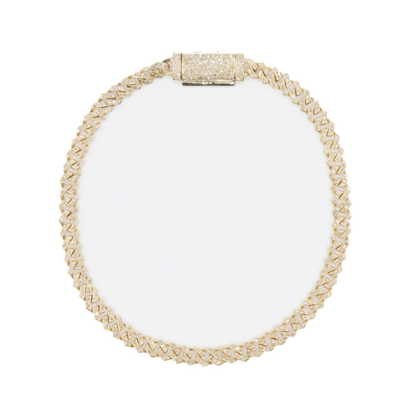 10k Solid Gold 4mm Lab Diamond Big Lock Cuban Bracelet