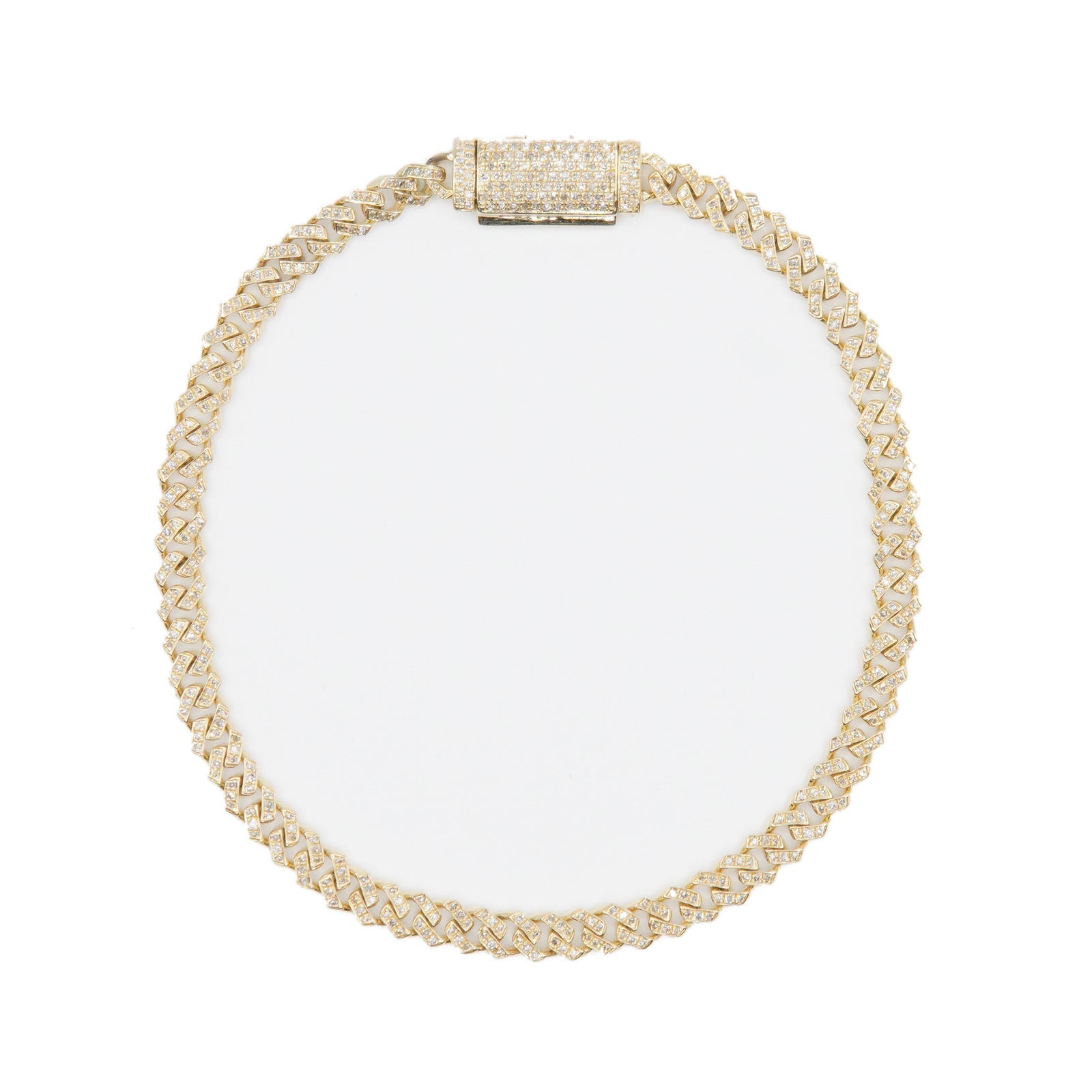 10k Solid Gold 4mm Lab Diamond Big Lock Cuban Bracelet