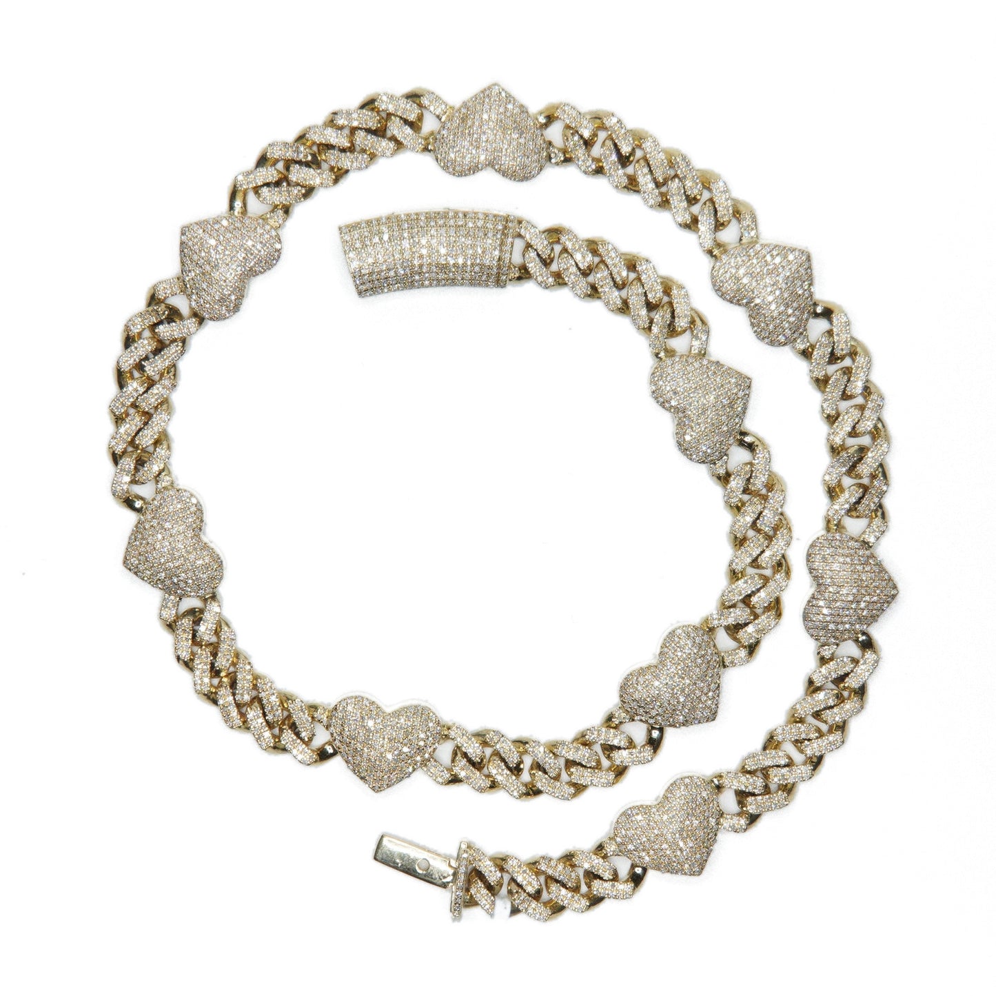 10k Solid Gold 7.75" Lab Diamond Cuban with Hearts Choker Chain