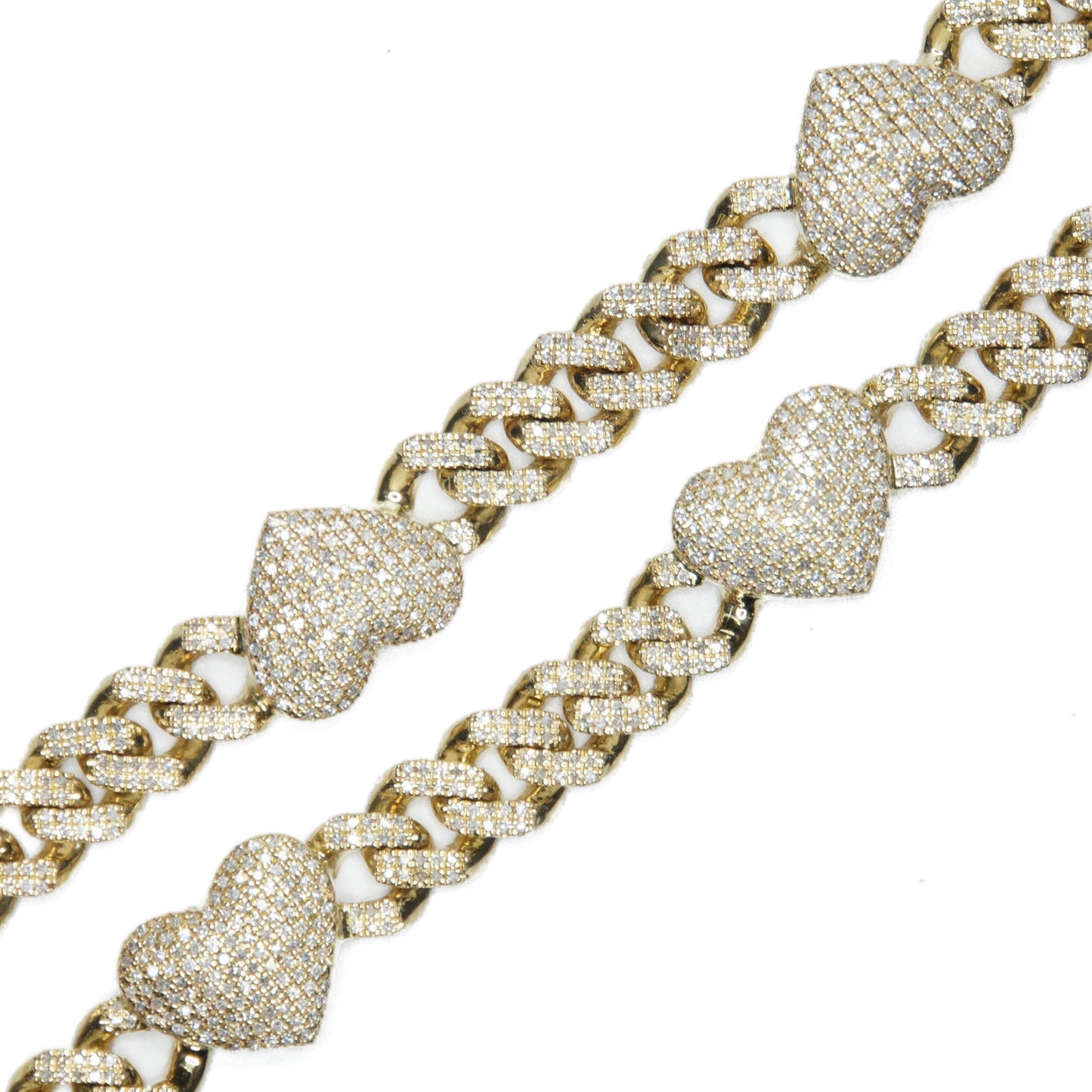 10k Solid Gold 7.75" Lab Diamond Cuban with Hearts Choker Chain