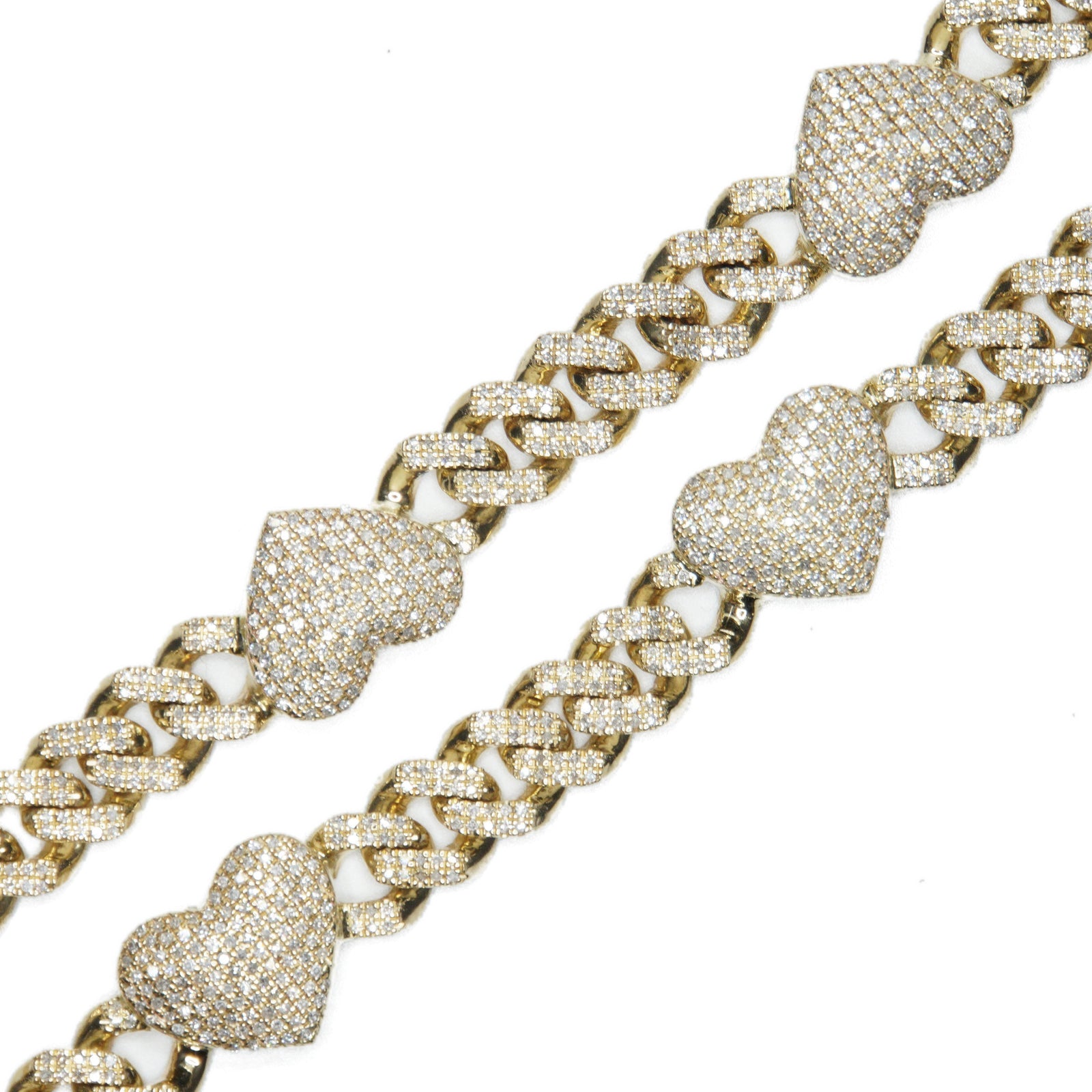 10k Solid Gold 7.75" Lab Diamond Cuban with Hearts Choker Chain