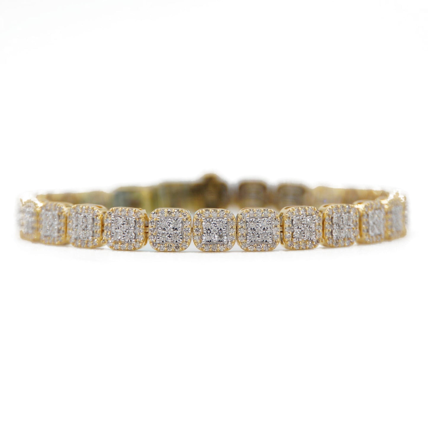 10k Solid Gold 7mm Lab Diamond Square Cluster Bracelet