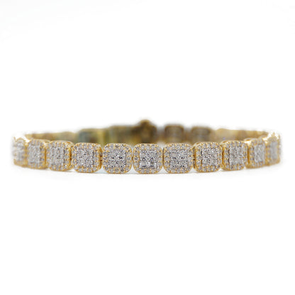 10k Solid Gold 7mm Lab Diamond Square Cluster Bracelet